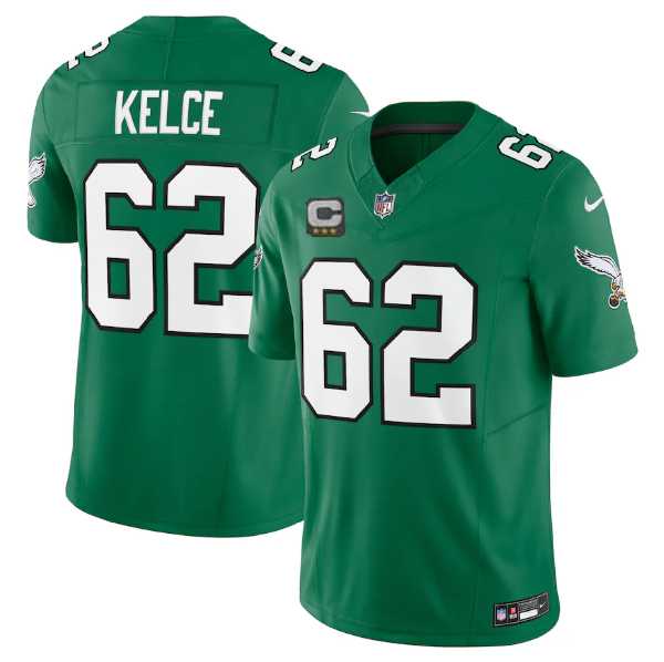 Youth Philadelphia Eagles #62 Jason Kelce Green 2023 F.U.S.E. With C Patch Stitched Football Jersey Dzhi->youth nfl jersey->Youth Jersey